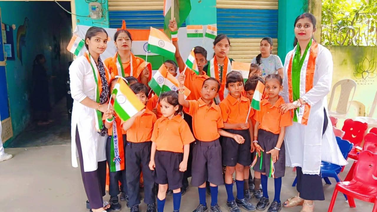 Independence Day celebration at PHF Vidhyapeeth with tricolor flags